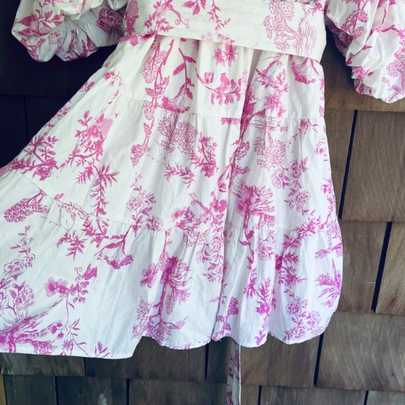 AQUA 🆕 Puff Sleeve Off-the-Shoulder Cotton Floral Tie Waist Dress - Exclusive M - Picture 16 of 16